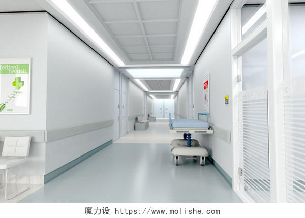 3d医院走廊渲染图